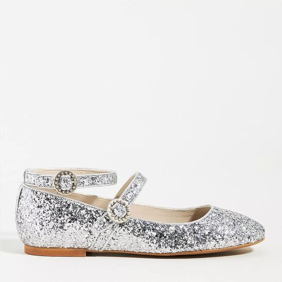 Anthropologie Freda Salvador Glitter Mary Jane Ankle Strap Juliette flats - Picture 2 of 6